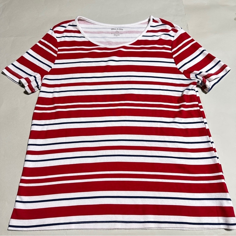👉 White Stag Striped Red White Blue Short Sleeve Tee Size 16W 100% Cotton